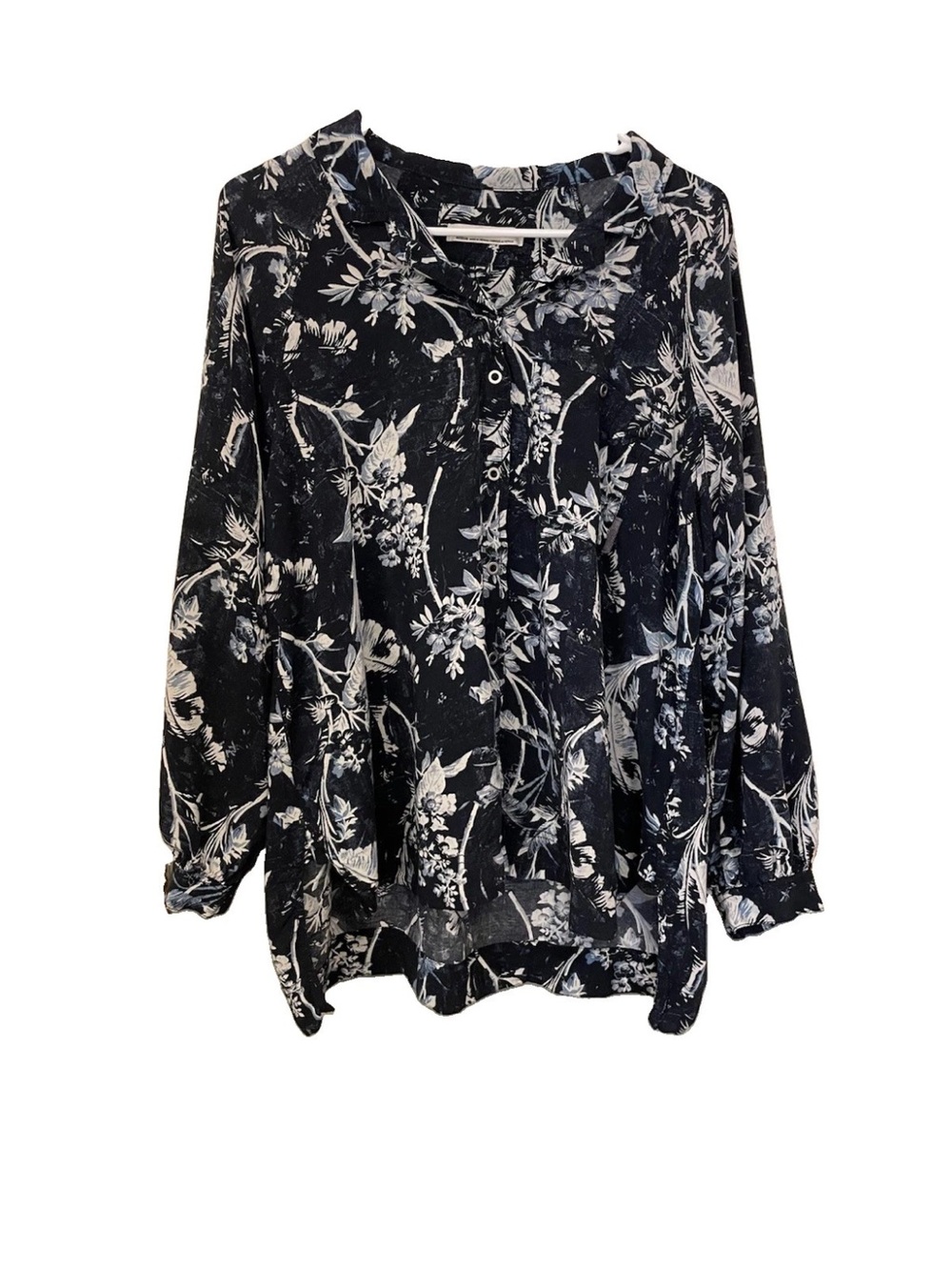 We The Free Long Balloon Sleeve Navy Floral Button Up